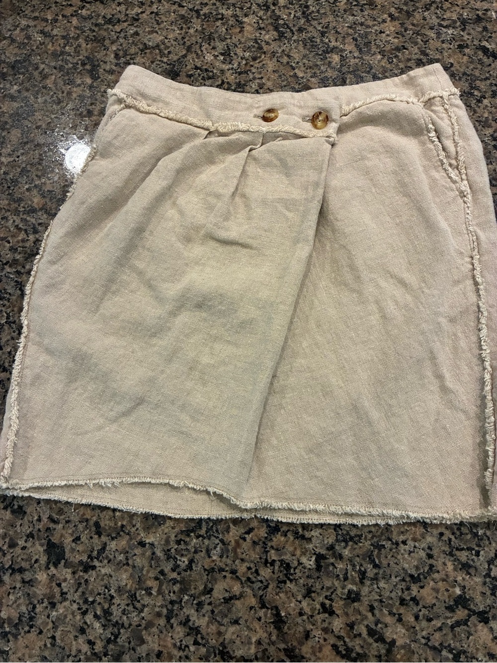 Michael Kors Cream and Coastal Linen Mini Skirt with Frayed Trim